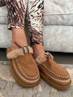 Camel Faux Fur Lined Mule Slippers